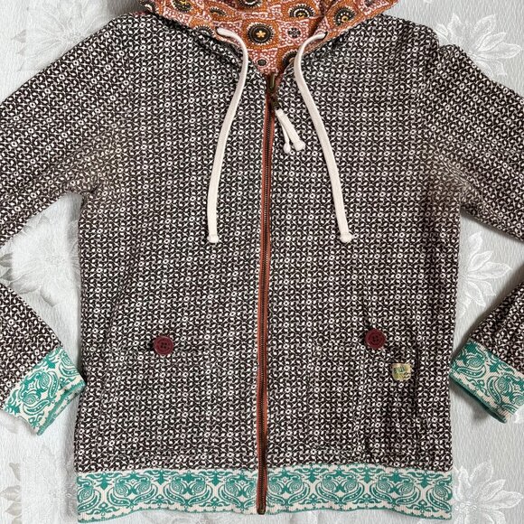 Billabong Reversible Retro Bohemian Multicolored Cotton Hoodie Jacket Large - Picture 9 of 16